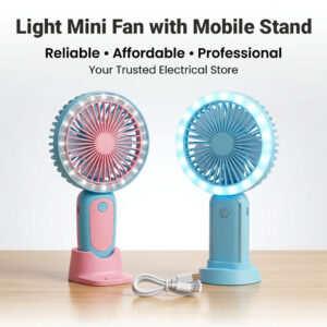 Portable Mini Fan with Mobile Phone Stand & LED Light